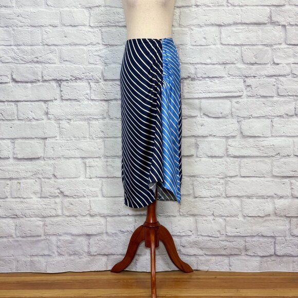 Tibi Delphina Blue Silk Striped Shirred Midi Skirt - Picture 1 of 9
